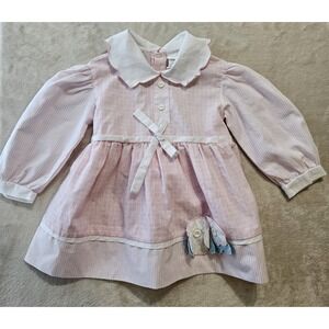 Vintage 1980s Toddler Girls 4T Pink Floral Dress Lace Trim Ribbons Easter Spring